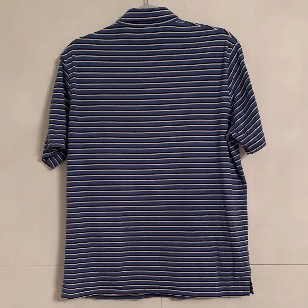 Polo by Ralph Lauren Men's Navy and White Striped Polo Shirt White Logo Size M